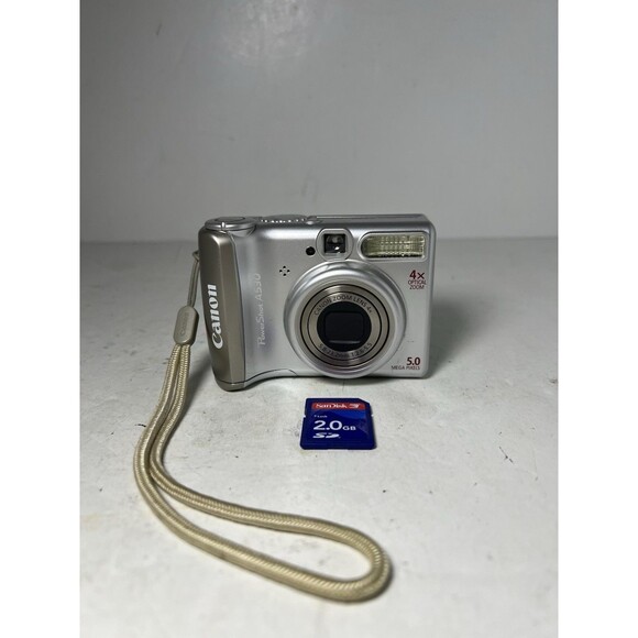 Canon PowerShot Digital Camera A530 5.0MP 4x Silver Tested W/SD Card - Picture 1 of 7
